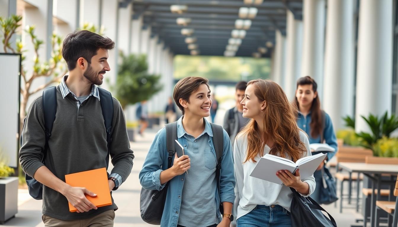 Students studying together in modern classroom